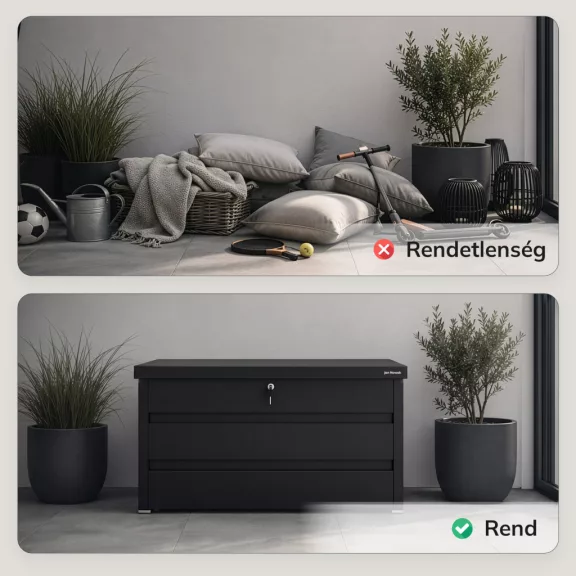 Jan Nowak® CARRIE fém kerti tárolóláda 360 l, Fekete, 1190 × 520 × 587 mm Jan Nowak® CARRIE fém kerti tárolóláda 360 l, Fekete, 1190 × 520 × 587 mm