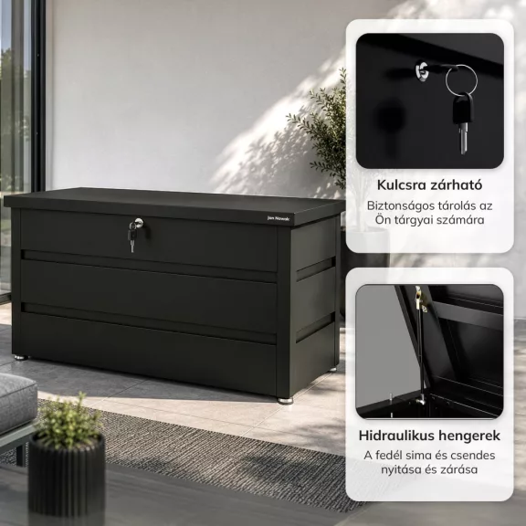 Jan Nowak® CARRIE fém kerti tárolóláda 360 l, Fekete, 1190 × 520 × 587 mm Jan Nowak® CARRIE fém kerti tárolóláda 360 l, Fekete, 1190 × 520 × 587 mm