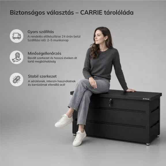 Jan Nowak® CARRIE fém kerti tárolóláda 360 l, Fekete, 1190 × 520 × 587 mm Jan Nowak® CARRIE fém kerti tárolóláda 360 l, Fekete, 1190 × 520 × 587 mm
