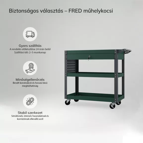 Jan Nowak® FRED gurulós műhelykocsi zárható fiókkal és szerszámfallal – Zöld 