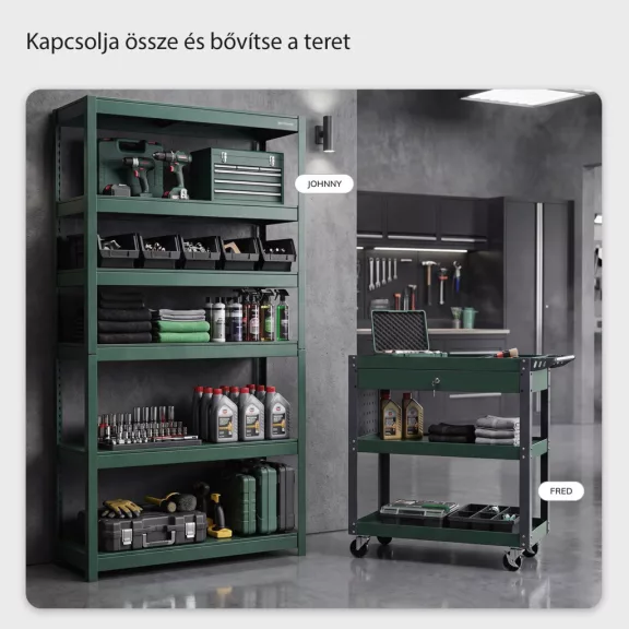 Jan Nowak® FRED gurulós műhelykocsi zárható fiókkal és szerszámfallal – Zöld 