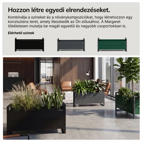 Alacsony fém virágcserép-burkolat, üvegzöld-antracit, 1000x430x380 mm: MARGARET