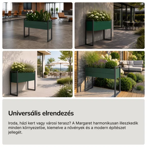 Magas fém virágcserép-burkolat, üvegzöld-antracit, 1000x1000x380 mm: MARGARET H