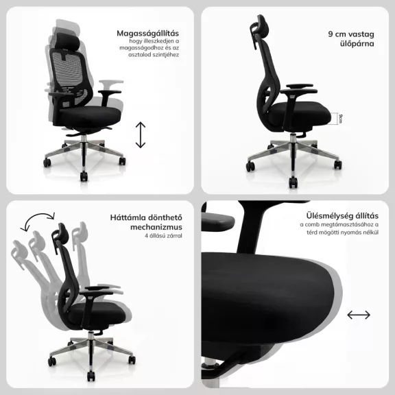 Jan Nowak® AXIS ergonomikus hálós irodai szék – fekete Jan Nowak® AXIS ergonomikus hálós irodai szék – fekete