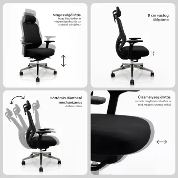   Jan Nowak®  AXIS ergonomikus hálós irodai szék – éjfekete
