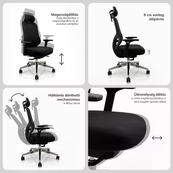 Jan Nowak®  AXIS ergonomikus hálós irodai szék – éjfekete