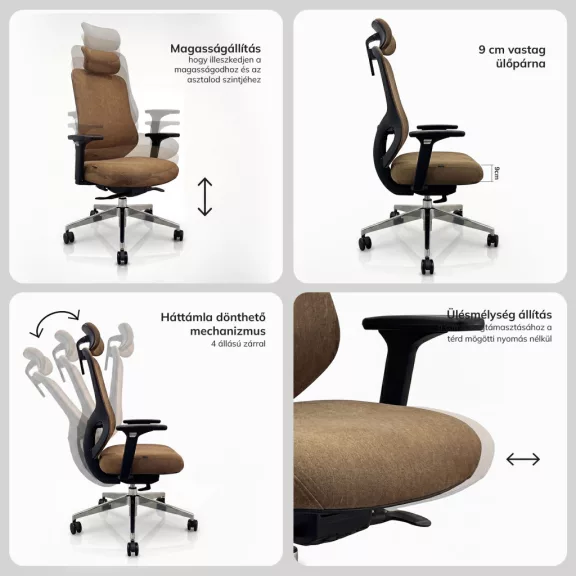 Jan Nowak® AXIS ergonomikus hálós irodai szék – barna Jan Nowak® AXIS ergonomikus hálós irodai szék – barna