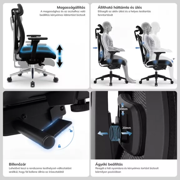 Ergonomikus irodai szék szürke hálós VECTOR Ergonomikus irodai szék szürke hálós VECTOR