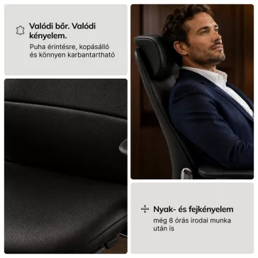 Bőr vezetői irodai szék fekete COMMAND