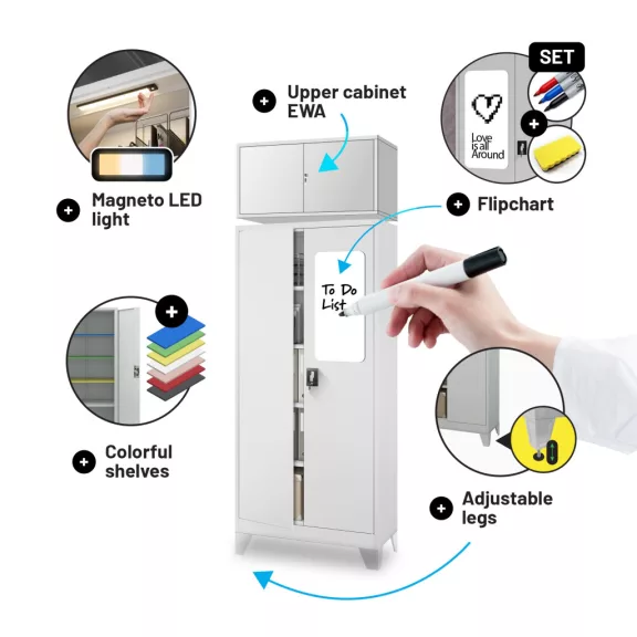 JAN H 43 - fém iratszekrény szürke, 4 polcos - lapraszerelt JAN H 43 - fém iratszekrény szürke, 4 polcos - lapraszerelt