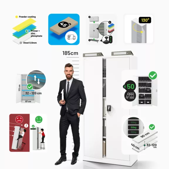JAN - 592 Eco Design fém iratszekrény - fehér színben