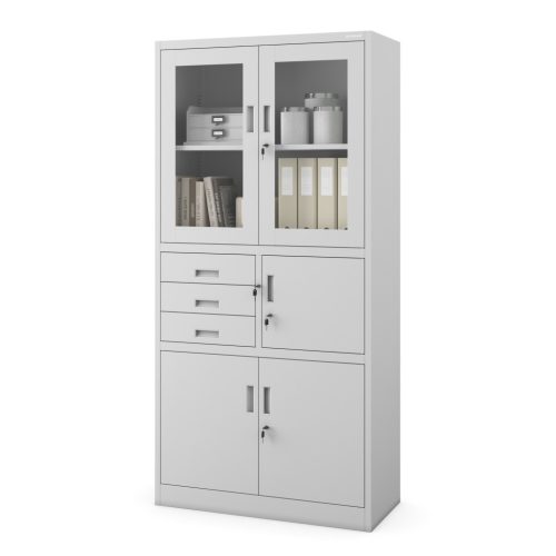 SZÜRKE | 616 FILIPFém iratszekrény széffel, vitrinnel és fiókokkal / színben