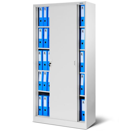 KUBA | 774 Fém iratszekrény polcokkal tolóajtókkal 900x1850x400, modell szürke