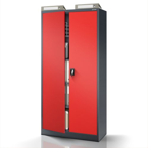 JAN H 806 | Fém iratszekrény antracit–piros, 4 polcos – lapraszerelt