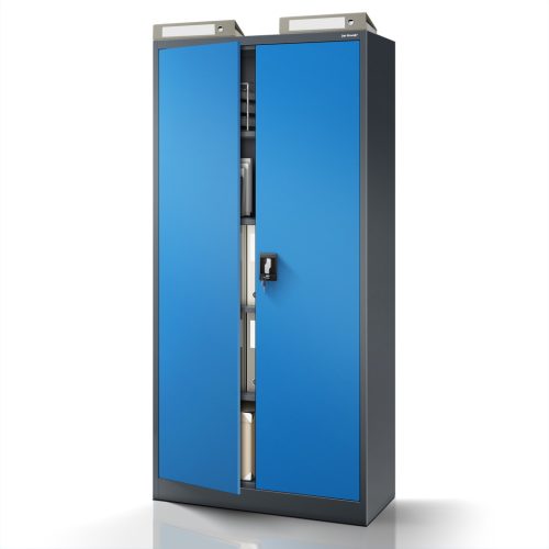 JAN H 812 | Fém iratszekrény antracit–kék, 4 polcos – lapraszerelt