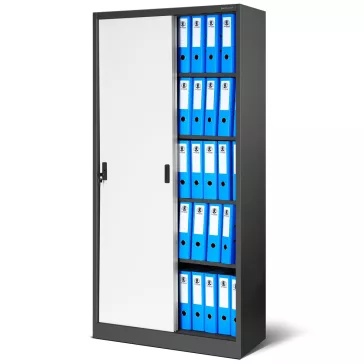 KUBA - 915 fém iratszekrény polcokkal tolóajtókkal 900x1850x400, modell antracit - fehér