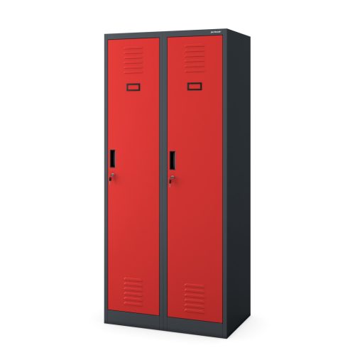 KACPER fém öltözőszekrény – polccal és akasztórúddal, antracit–piros