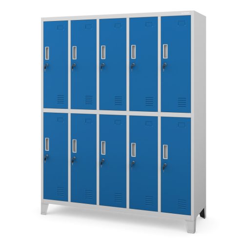 BARTEK 944 fém öltözőszekrény – szürke test, kék ajtók – lapraszerelt