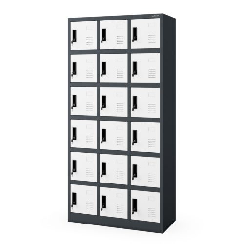 KAROL | 960 18 rekeszes öltözőszekrény talapzattal / Antracit-fehér színben