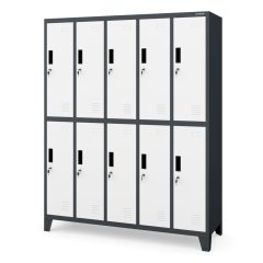   BARTEK 10 rekeszes öltözőszekrény lábakon / Antracit-fehér