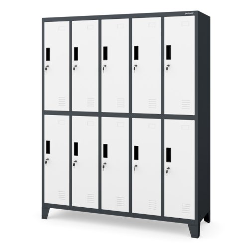 BARTEK 10 rekeszes öltözőszekrény lábakon / Antracit-fehér