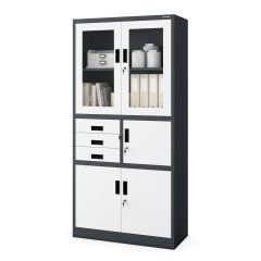   FILIP | 992 Fém iratszekrény széffel, vitrinnel és fiókokkal / FEHÉR színben