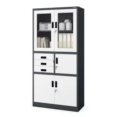   FILIP | 992 Fém iratszekrény széffel, vitrinnel és fiókokkal / FEHÉR színben