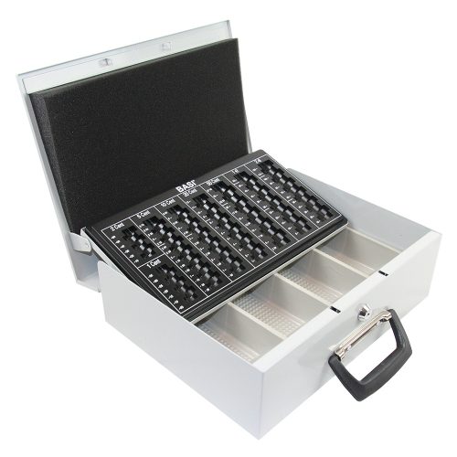 Basi – EGK 150 pénztárkazetta – masszív acéllemez kivitel, eurós érmetálcával és bankjegytartóval