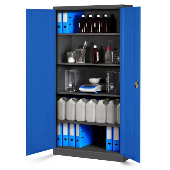 4er Set Aktenschrank C001H Büroschrank Metallschrank Stahlschrank Werkzeugschrank 195 cm x 90 cm x 40 cm anthrazit - blau