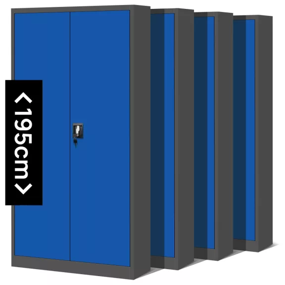 4er Set Aktenschrank C001H Büroschrank Metallschrank Stahlschrank Werkzeugschrank 195 cm x 90 cm x 40 cm anthrazit - blau