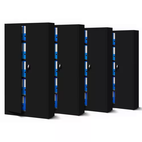 4er Set Aktenschrank C001 Metallschrank Stahlschrank Werkzeugschrank 195 cm x 90 cm x 40 cm schwarz