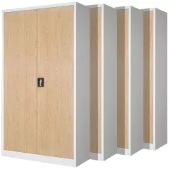   4er Set Aktenschrank C001 Metallschrank Stahlschrank Werkzeugschrank 185 cm x 90 cm x 40 cm weiß-holz