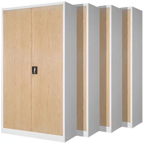 4er Set Aktenschrank C001 Metallschrank Stahlschrank Werkzeugschrank 185 cm x 90 cm x 40 cm weiß-holz