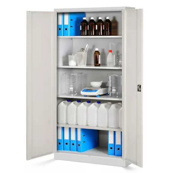 4er Set Aktenschrank C001 Metallschrank Stahlschrank Werkzeugschrank 185 cm x 90 cm x 40 cm weiß-holz
