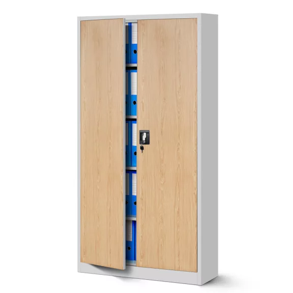 4er Set Aktenschrank C001 Metallschrank Stahlschrank Werkzeugschrank 185 cm x 90 cm x 40 cm weiß-holz