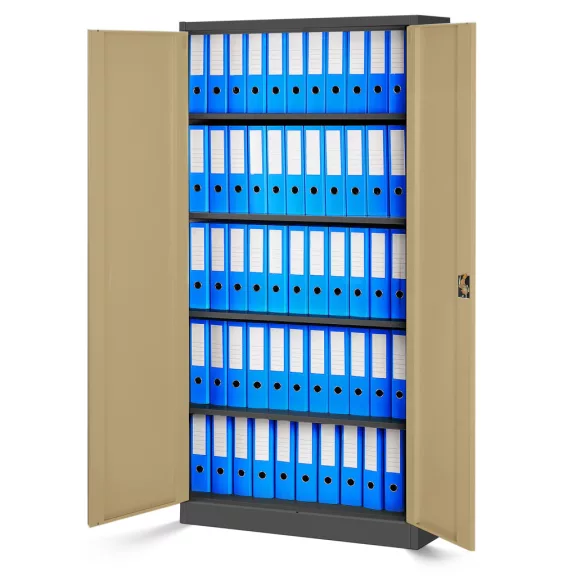 4er Set Aktenschrank C001 Metallschrank Stahlschrank Werkzeugschrank 195 cm x 90 cm x 40 cm anthrazit-holz