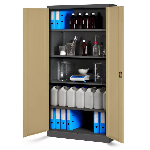 4er Set Aktenschrank C001 Metallschrank Stahlschrank Werkzeugschrank 195 cm x 90 cm x 40 cm anthrazit-holz