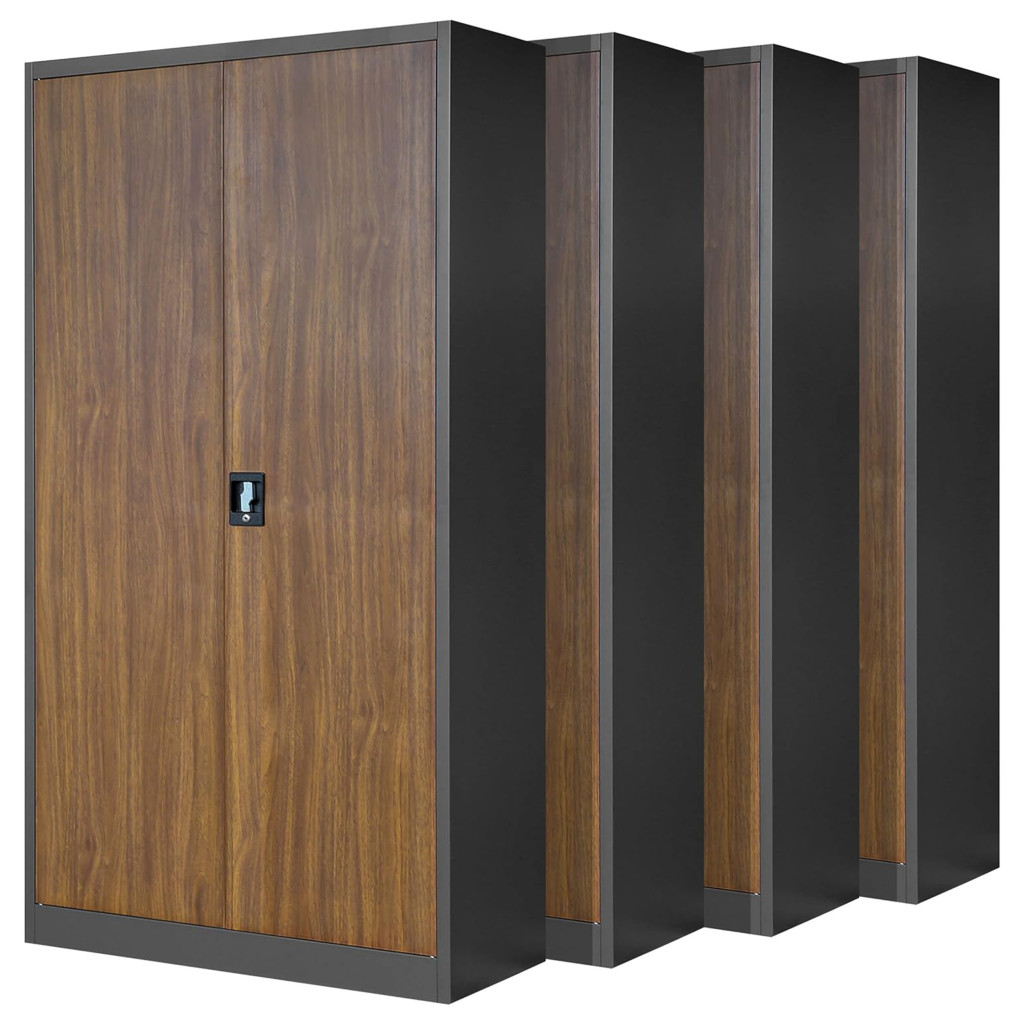 Image of 4er Set Aktenschrank C001 Metallschrank Stahlschrank Werkzeugschrank 195 cm x 90 cm x 40 cm anthrazit-holz